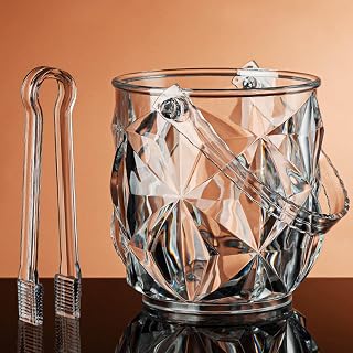 Acrylic Crystal Ice Bucket with Handle and Ice Clamp, Clear Diamond Shape Container Champagne Beer Wine Chiller for Freezer Cocktail Bar Party, 5.1 x 5.1 x 5.5 in (A)