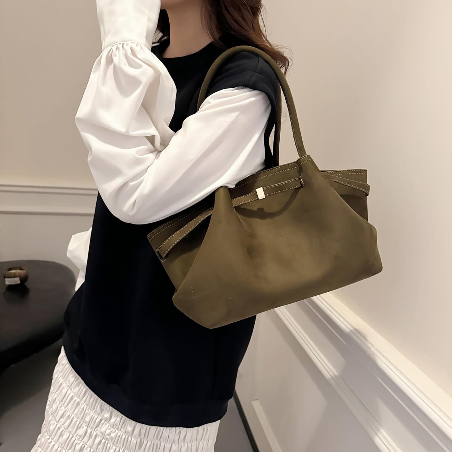 Makukke Faux Suede Tote Bag for Women, Hobo Handbag Women Vintage Shoulder Bag Purse for Work Office Travel - Image 2