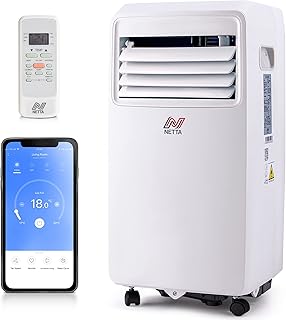 NETTA Portable Air Conditioner 3-IN-1 8000BTU, Dehumidifier, Cooling Fan - WiFi Smart App, 3 Speed Settings, Weekly Timer, Remote Control [Energy Class A]