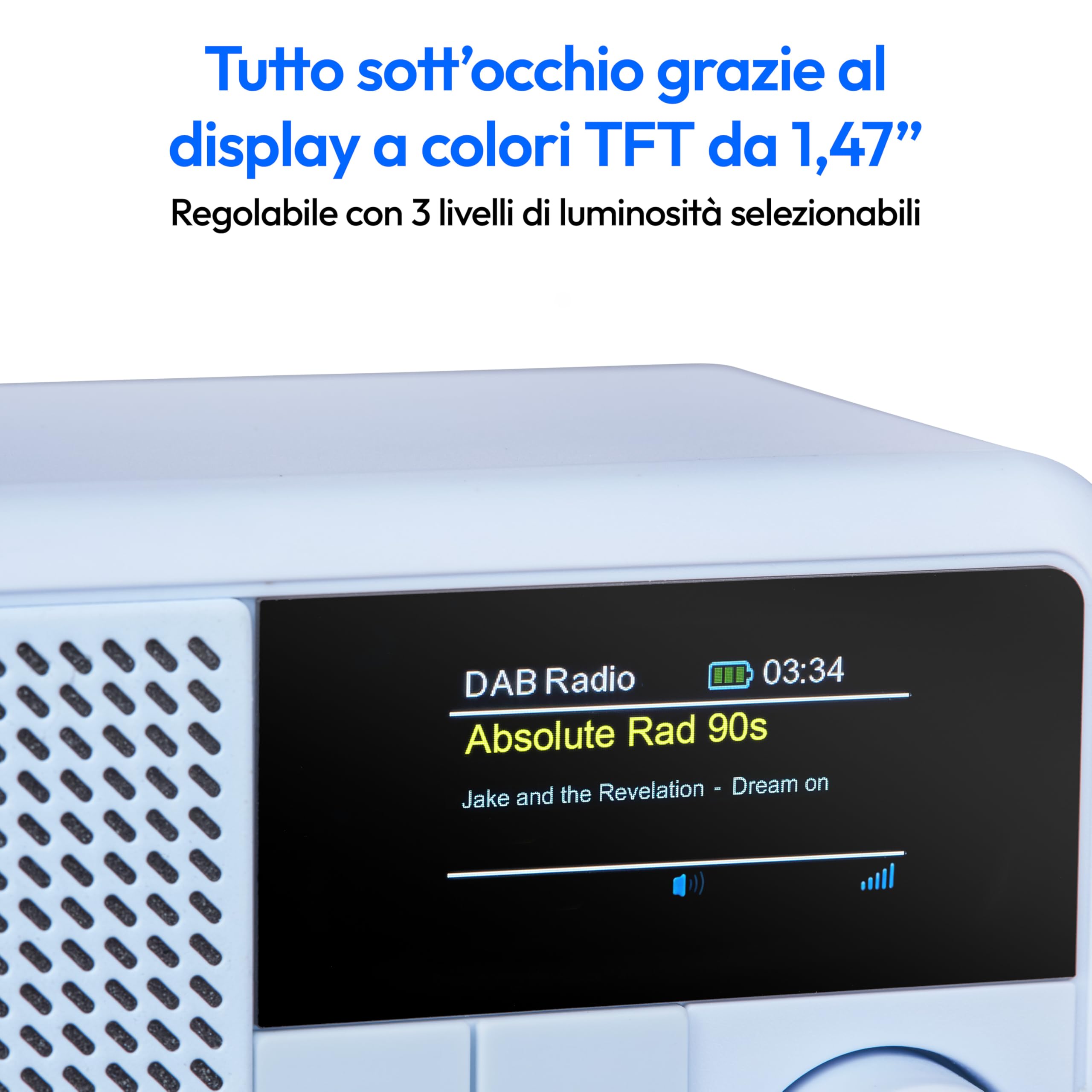MEDION S66822 Mini radio DAB+ portatile con Bluetooth (batteria ricaricabile, display a colori oscurabile, antenna telescopica, sleep timer, sveglia, snooze, AUX, USB-C) blu