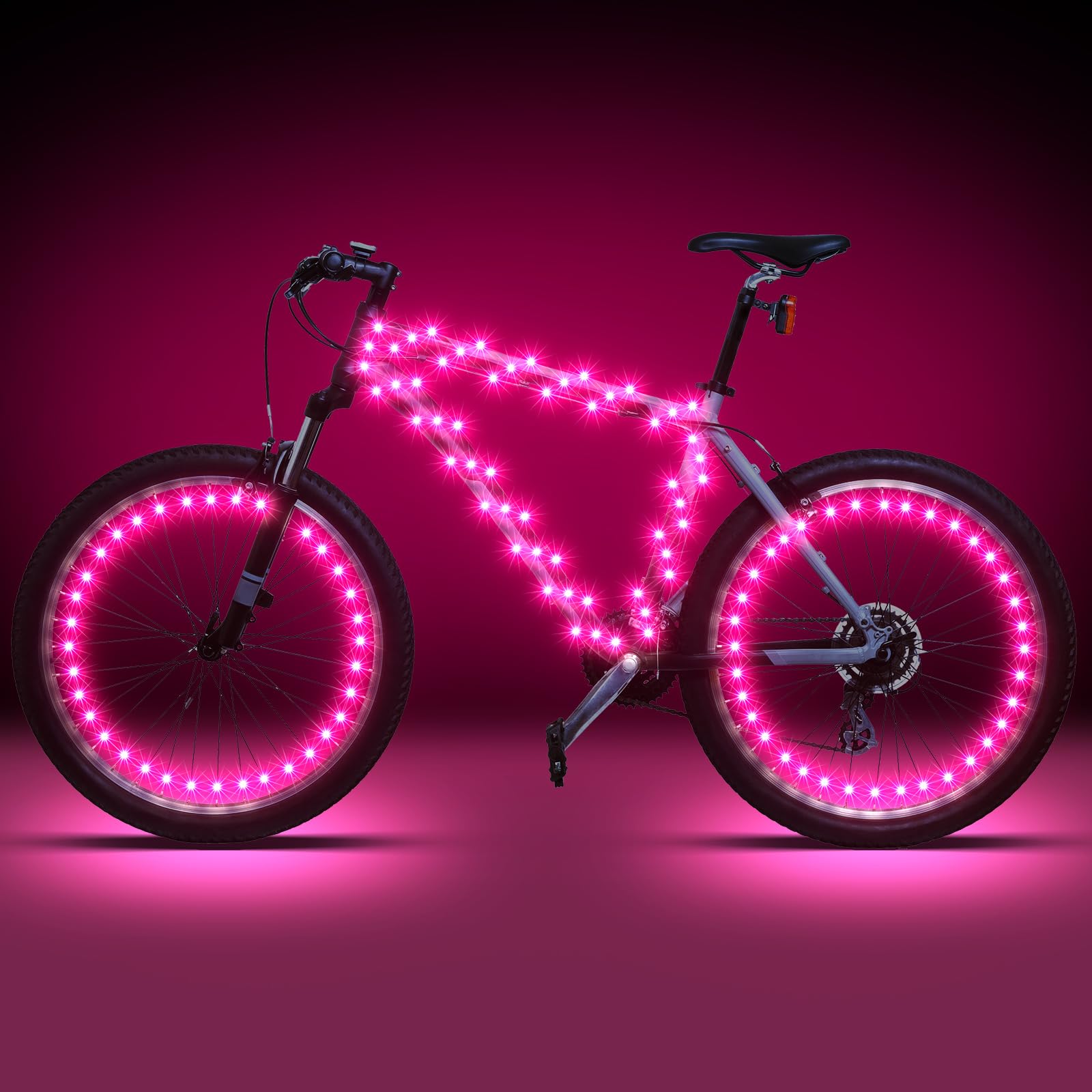 Photo 1 of Woanger 3 Pcs LED Bike Lights for Night Riding Bicycle Frame and Wheel Color Lights Battery Powered Bike Accessories Gifts for Adults Riding at Night(Pink)