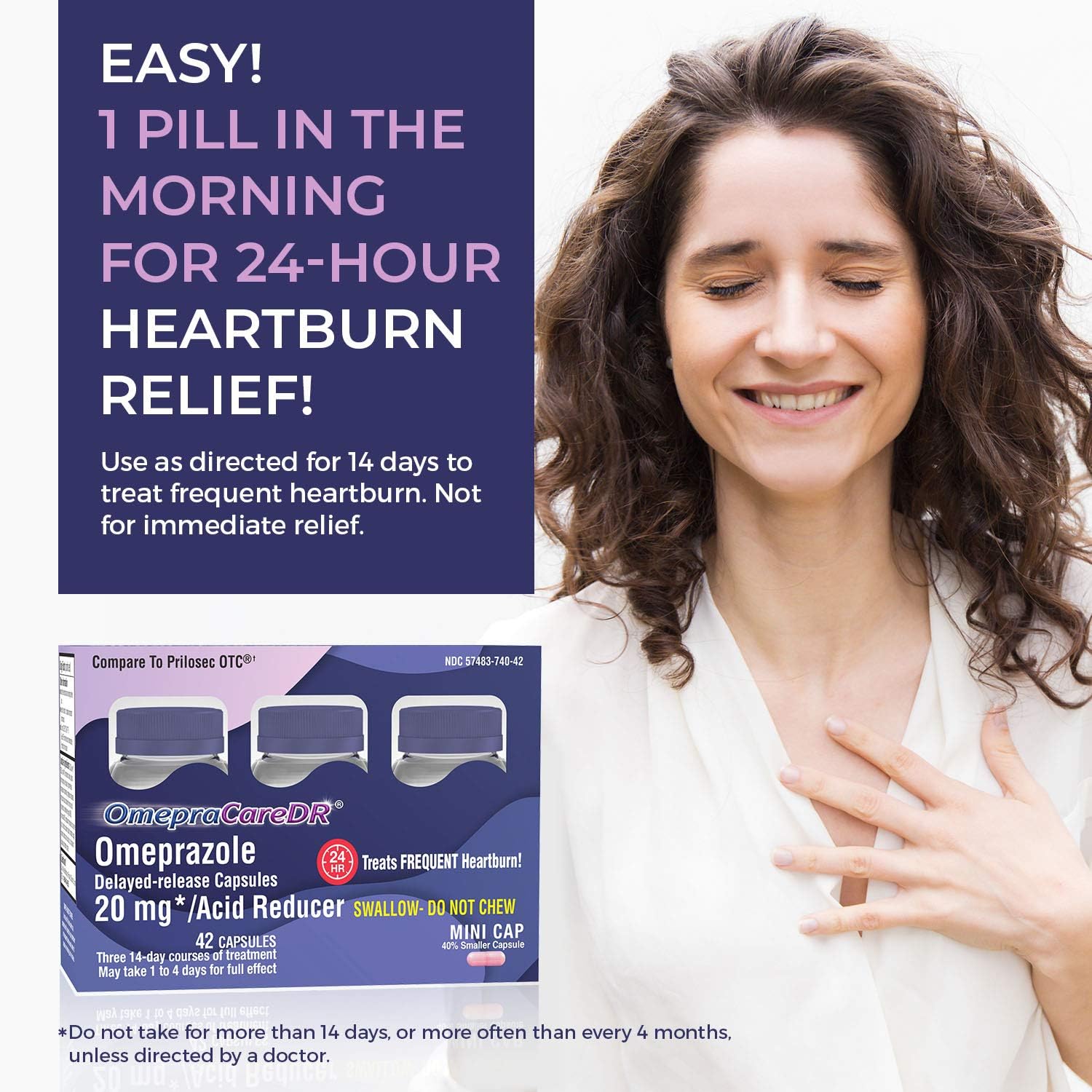 Buy OmepraCareDR 84 Count Capsules Omeprazole 20mg Helps with Frequent