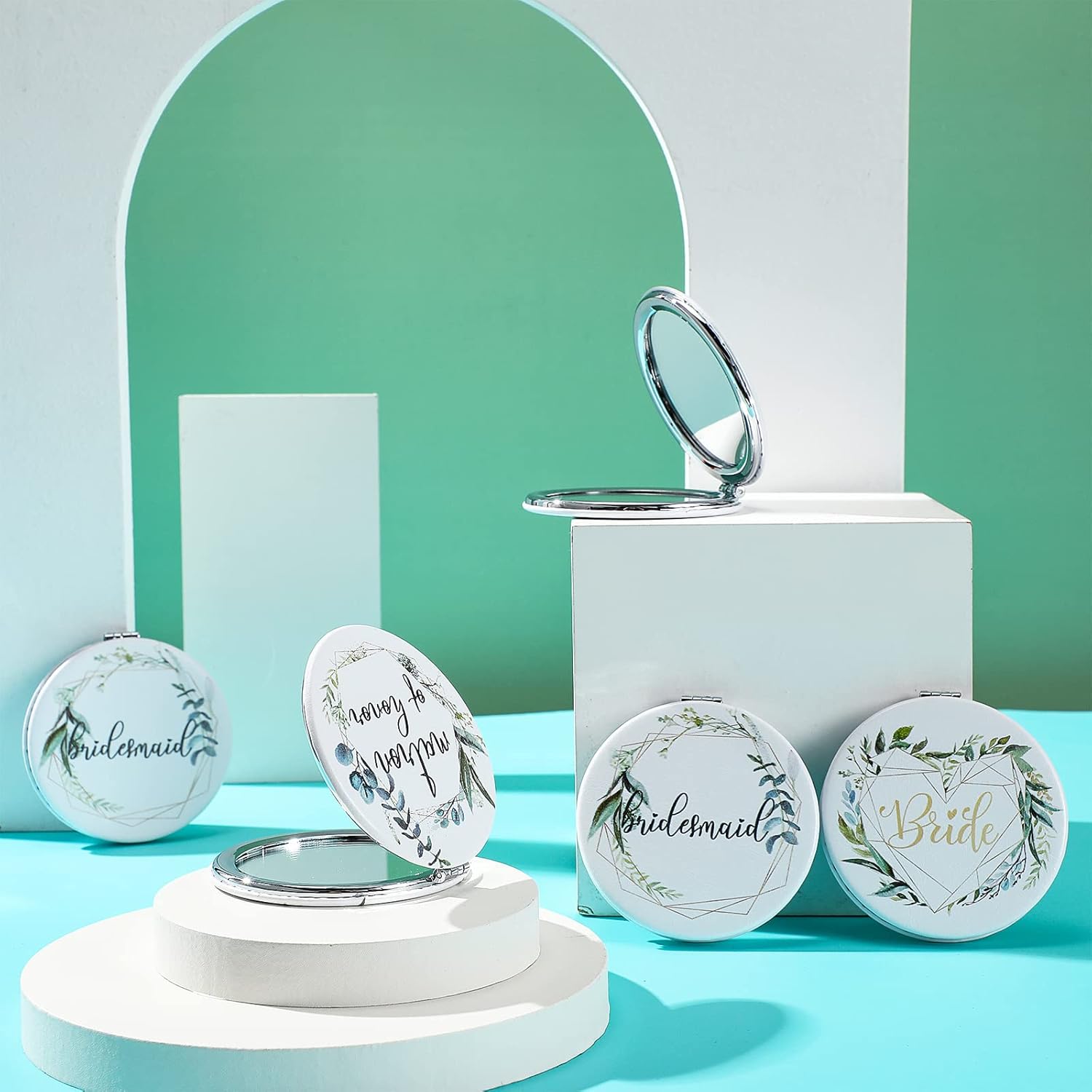 Unittype 8 Pack Bridesmaid Gifts Compact Mirror Bridesmaid Proposal Gifts for Bridal Shower Wedding Floral Round PU Leather Makeup Mirrors for Women Maid of Honor Matron of Honor - Image 4