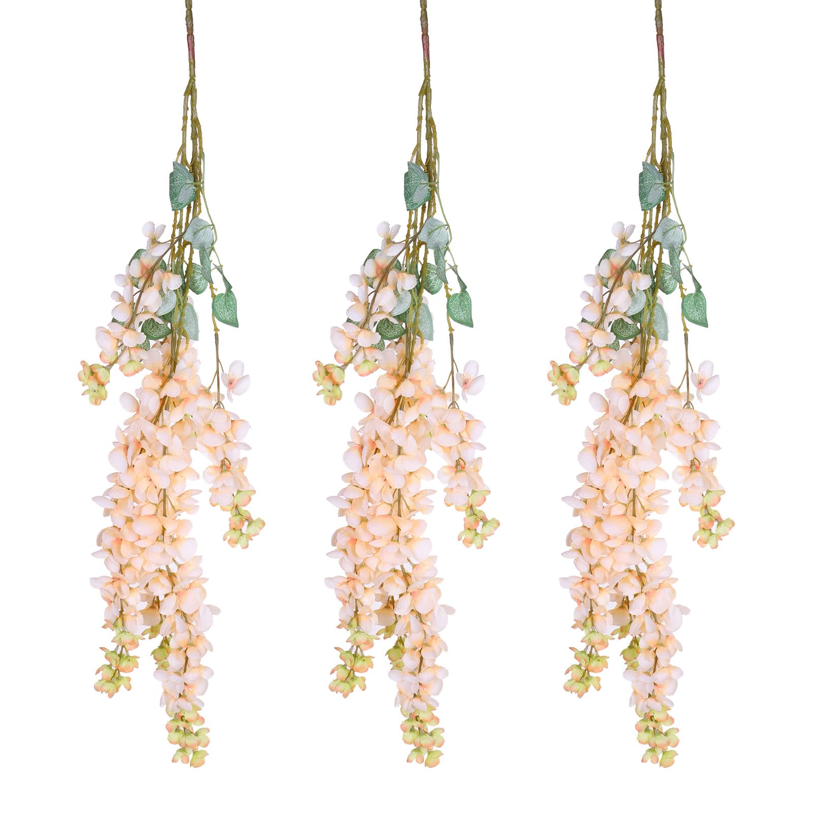 sourcing map Fake Wisteria Hanging Flower Wisteria Artificial Vine Bushy Silk Flowers String 39.4 Inch 3pcs for Home,Garden,Living Room,Mall,Image Wall,Closet (Champagne)