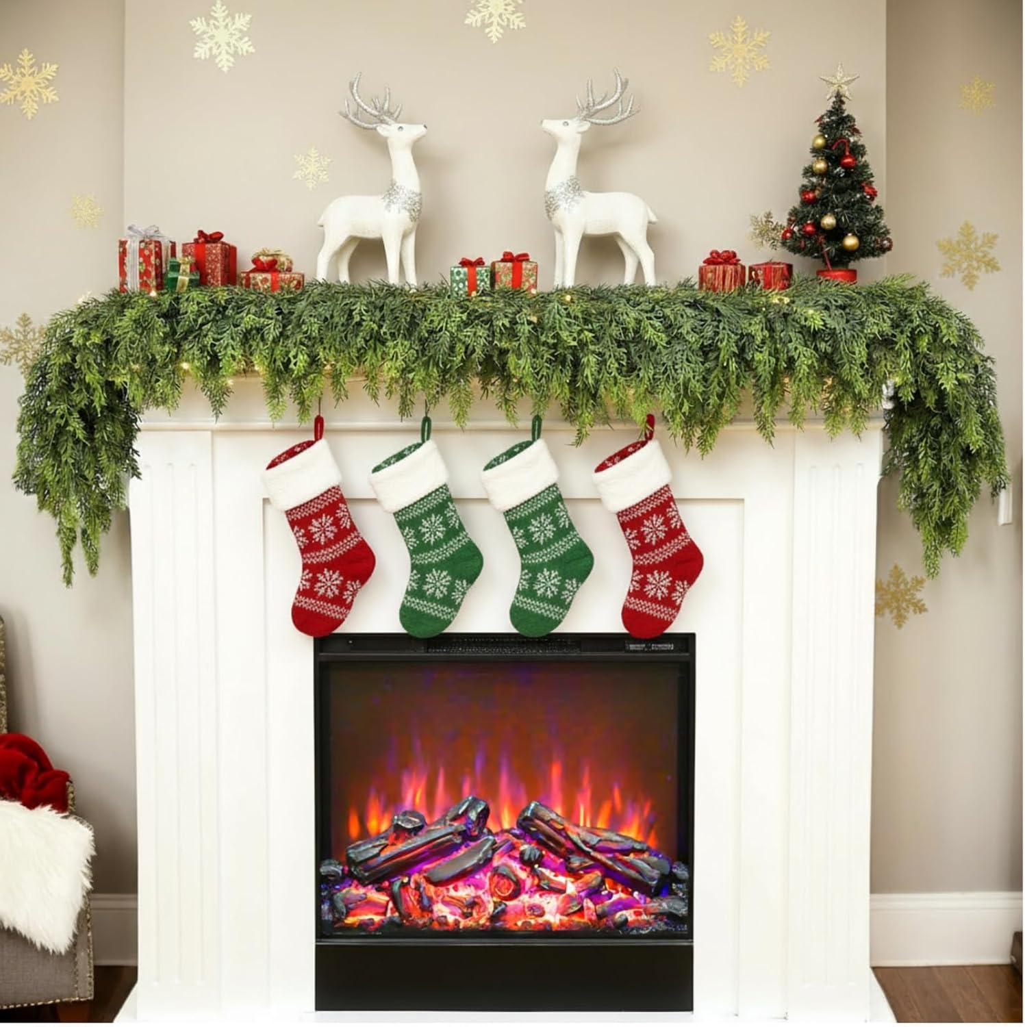 6 FT Christmas Garland,2 PCS Cedar Garland Artificial Realistic,Real Touch Pine Garlands，Christmas Greenery Garlands for Fireplace，Table Mantel Porch Indoor Outdoor Winter Xmas Decoration(2,6FT)