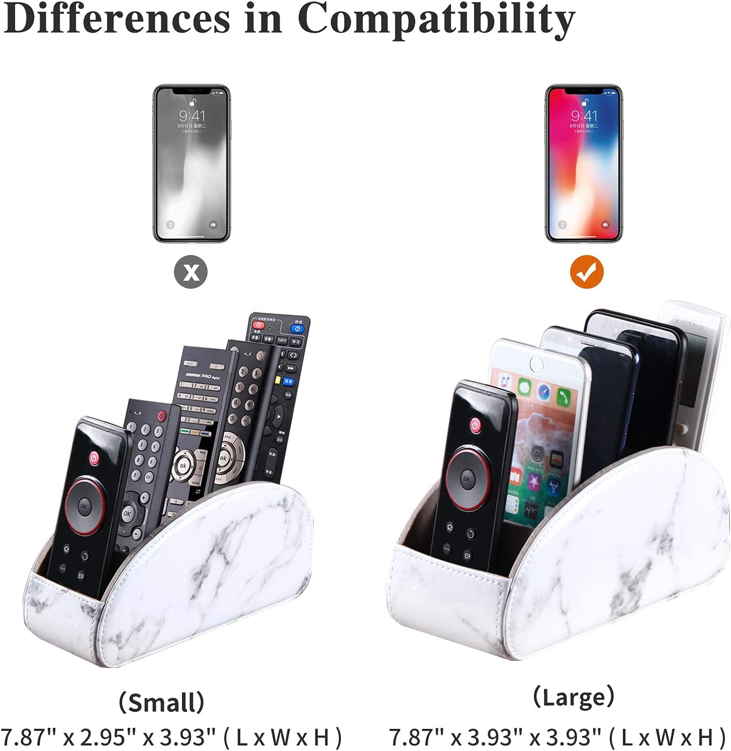 All-in-One Leather White TV Remote Holder for Remote Conrtols with 5 Compartments Nightstand Desktop Media Player Remote Caddy Storage Box Organizer Tray for Mobile Pen Office Stationery Phone