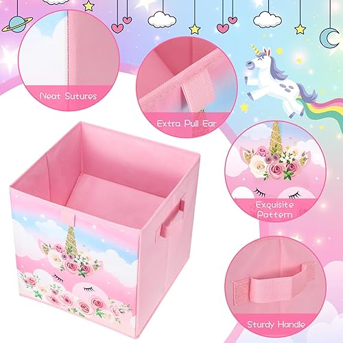 Miniatura 6 de 6 cubos de almacenamiento plegables para niños, cubos de almacenamiento plegables para niños, caja de juguetes decorativa para niños, con asas, para