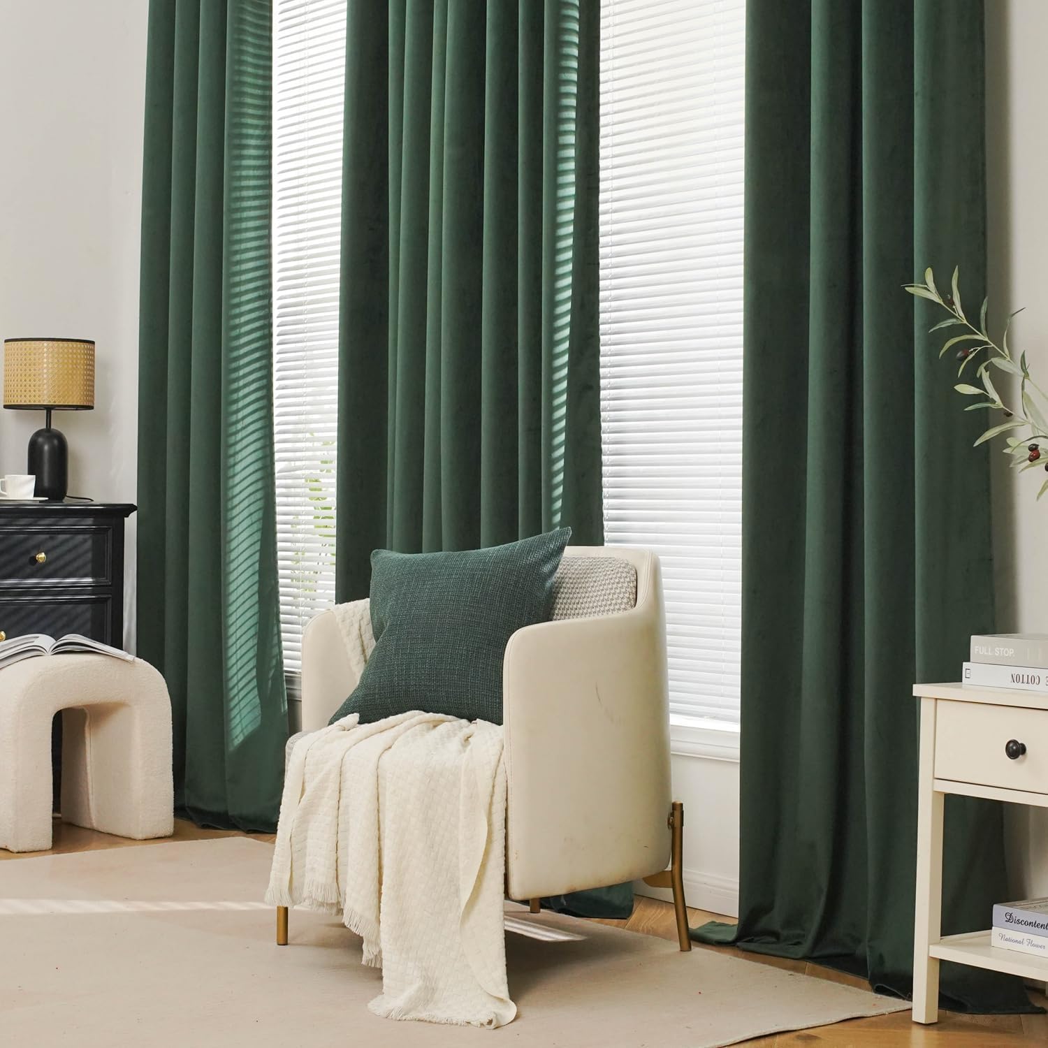 MIULEE Dark Green Velvet Pencil Pleat Darkening Curtains for Bedroom 2 Panel Set, Super Soft Luxury Home Decor Living Room - Image 2