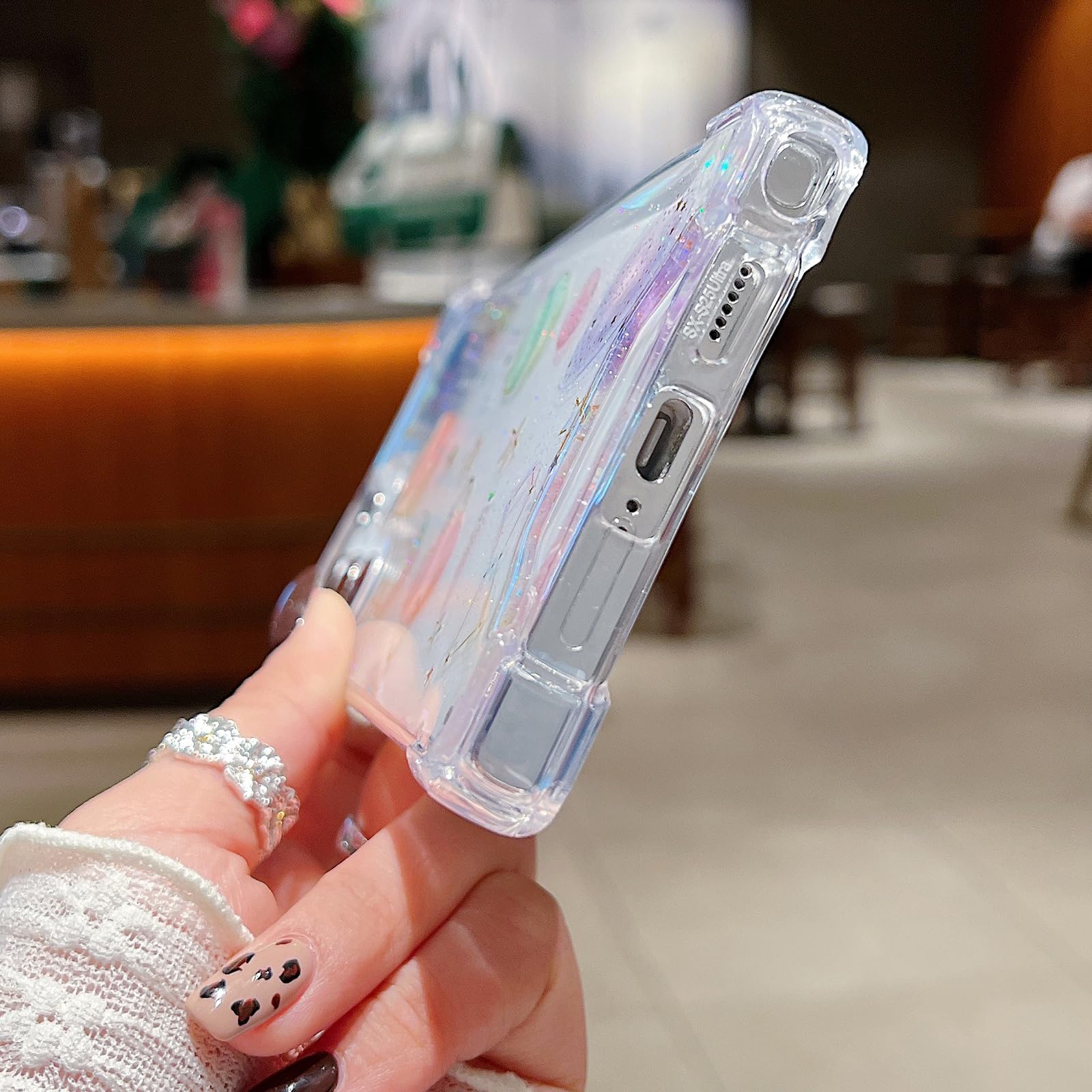 Changjia Funda transparente con purpurina para Samsung Galaxy, diseño de mariposas, planetas, estrellas, luna, universo, poliuretano termoplástico suave, a prueba de golpes, para mujer (transparente,