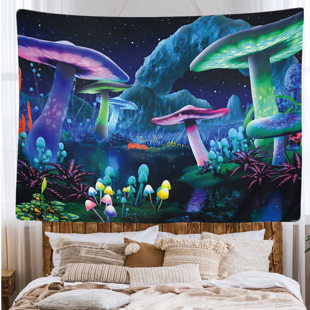 Ulticool, Mushrooms Psychedelic Tapestry XXL, 200 x 150 cm, Poster Wall Carpet Cloth Photo Wallpaper - Image 2