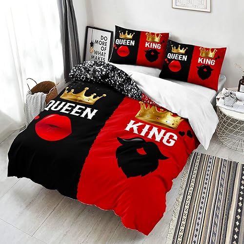 Miniatura 30 de AILONEN Juego de funda de edredón de rosa roja, tamaño King, juego de ropa de cama de delfín estrellado azul, funda de edredón romántica de San