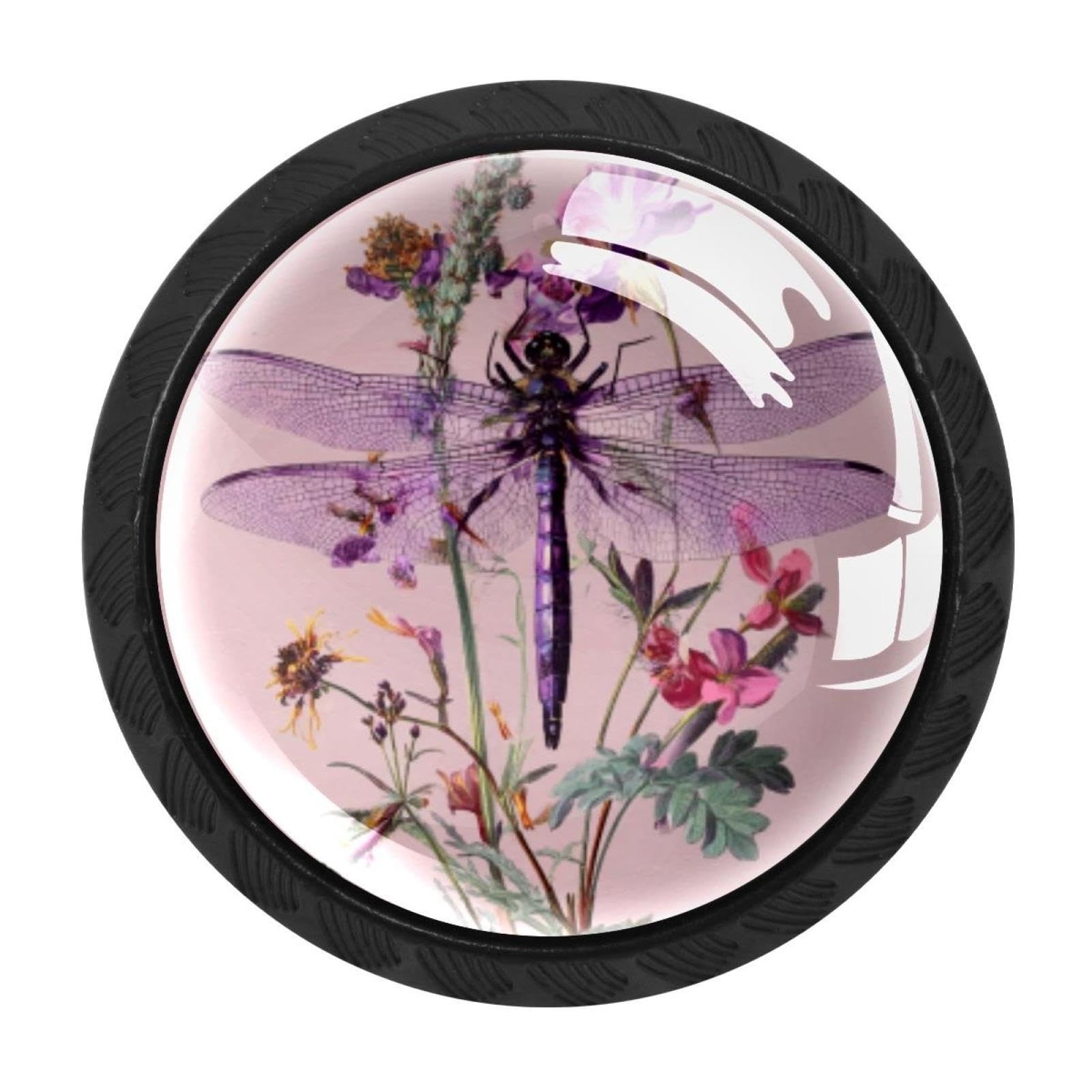 CHENZZZZ 4 pcs Purple Dragonfly Antique Botanical Wildf (6) Cabinet Knobs Crystal Drawer Pulls for Kitchen, Bathroom Cabinet, Dresser and Cupboard