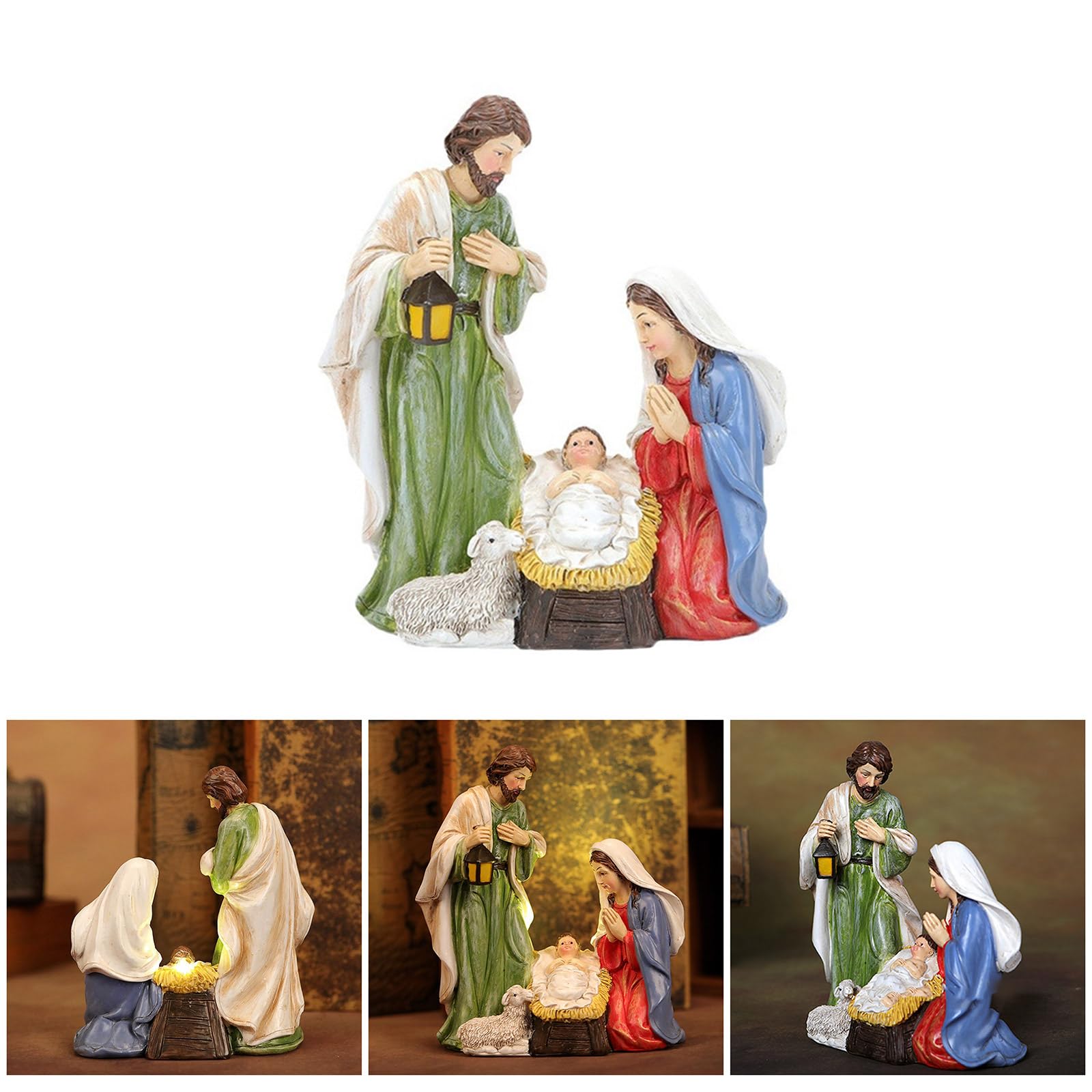 Statuina Presepe Sacra Famiglia In Resina, Decorazione Natalizia Per Tavolo O Mensola