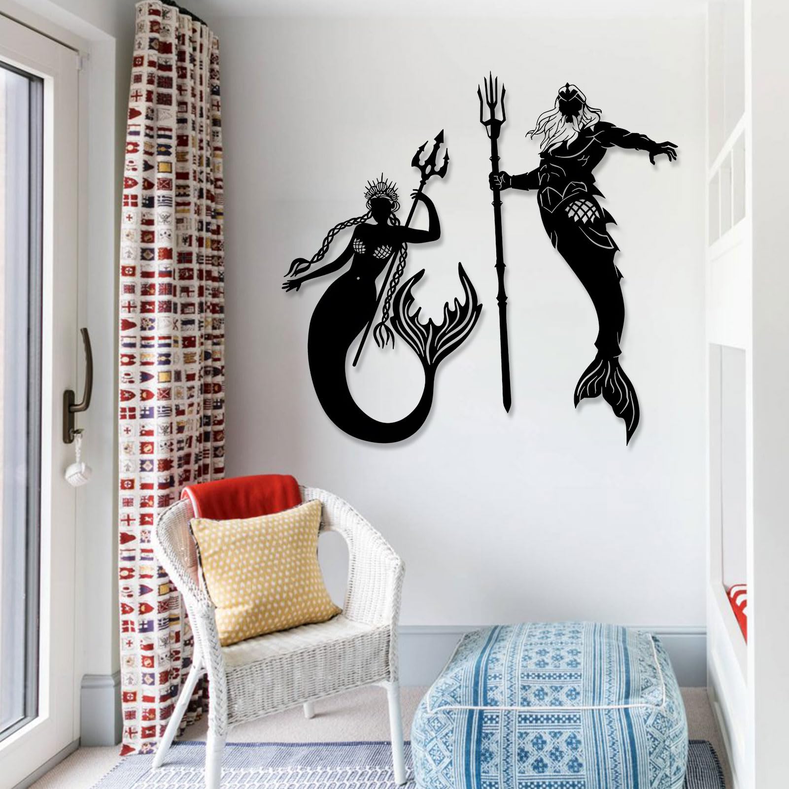 Cadeali Mermaid Queen Metal Wall Art, Merman King Metal Wall Decor, Coastal Artwork for Walls, Ocean Themed Party Decorations, Nursery Decor, Living