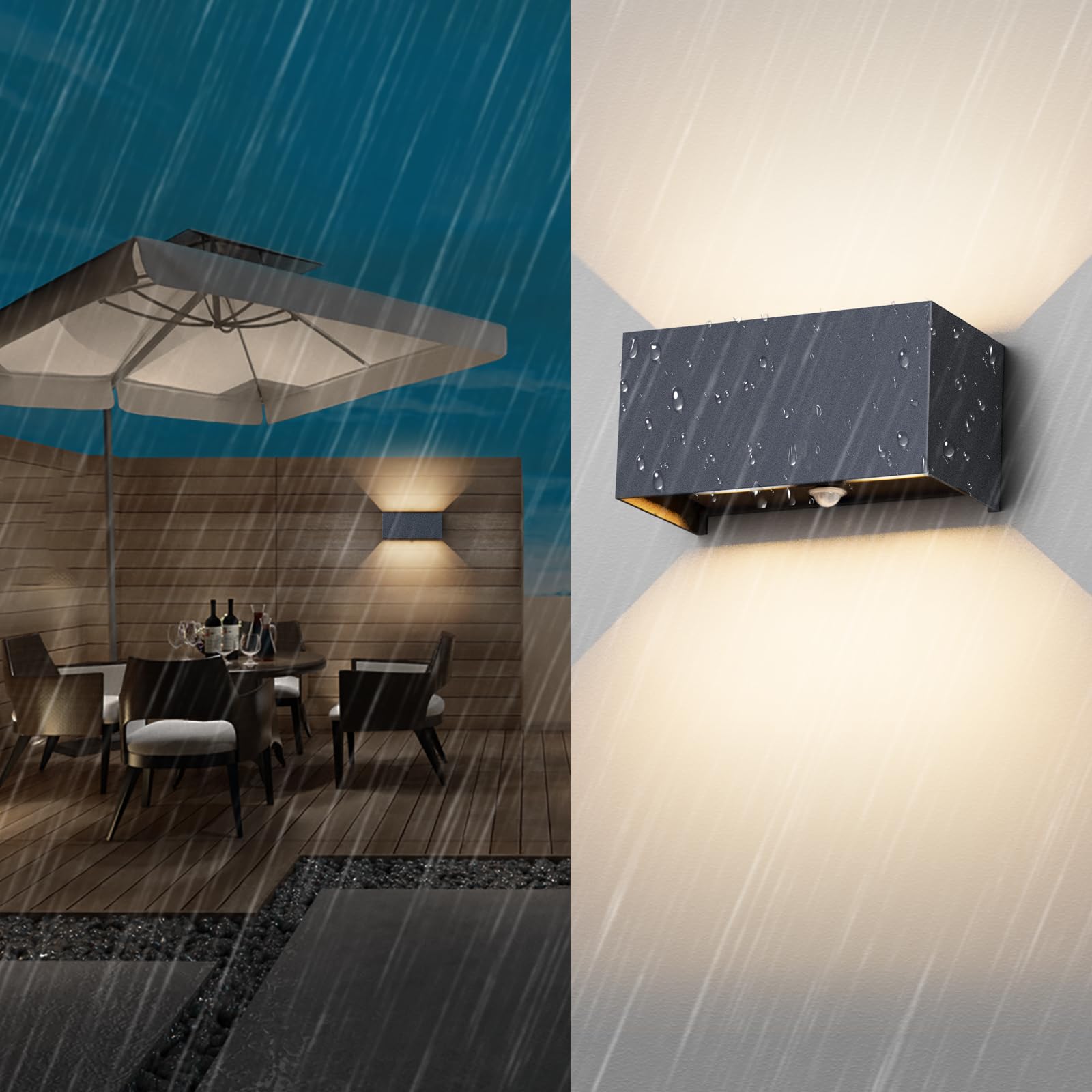 Klighten 24W Außenwandleuchte mit Bewegungsmelder IP65 3000K Warmweiß Anthrazit