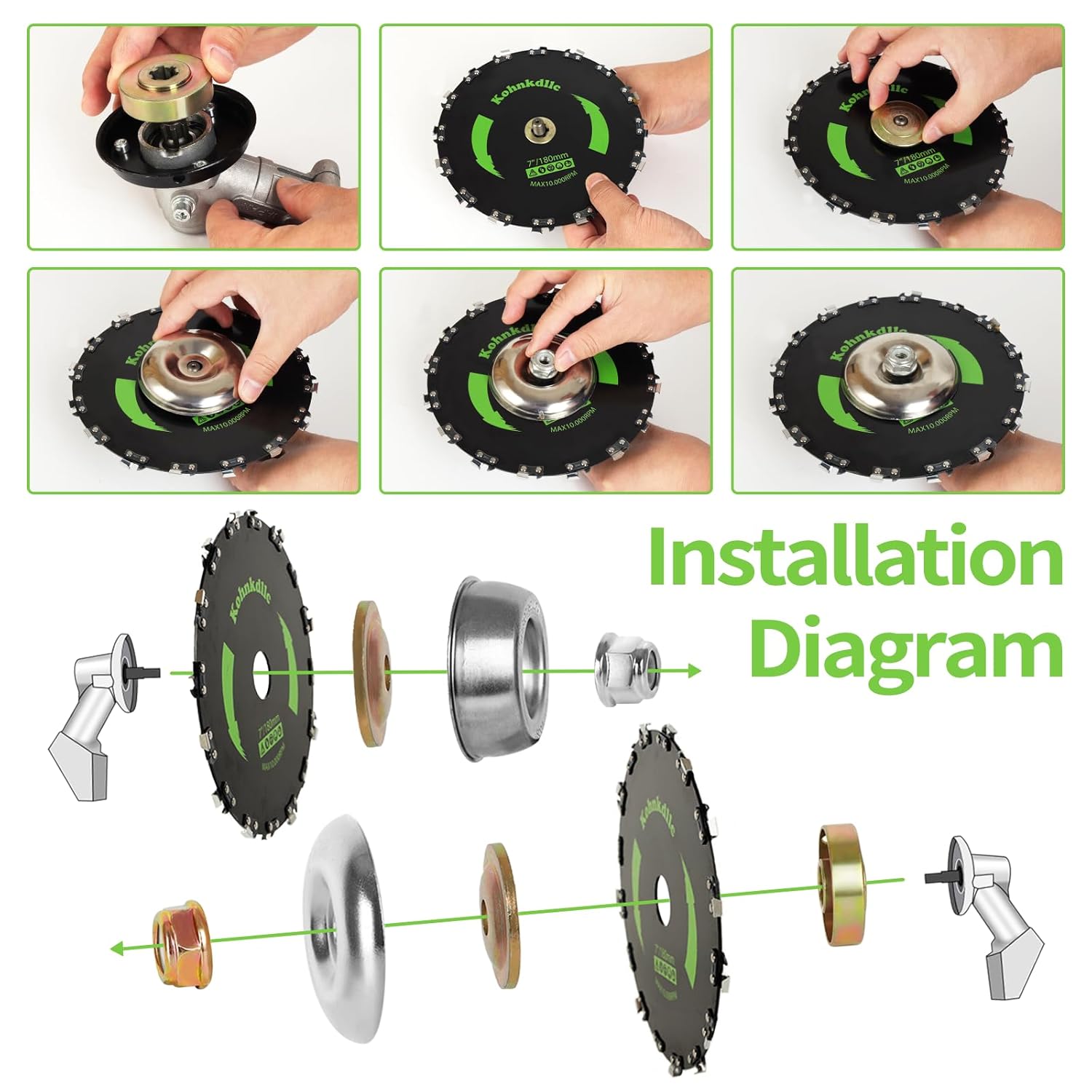 2 Pack 10" 80T Carbide Tip Brush Cutter Kit for weedeater with 2 Set Universal Adapter Kit and 2 Round Files