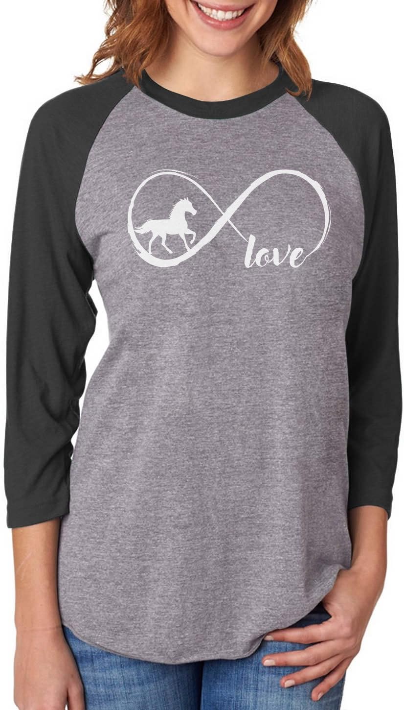 Tstars Gift for Horse Lover Infinite Love 3/4 Women Sleeve Baseball Jersey Shirt