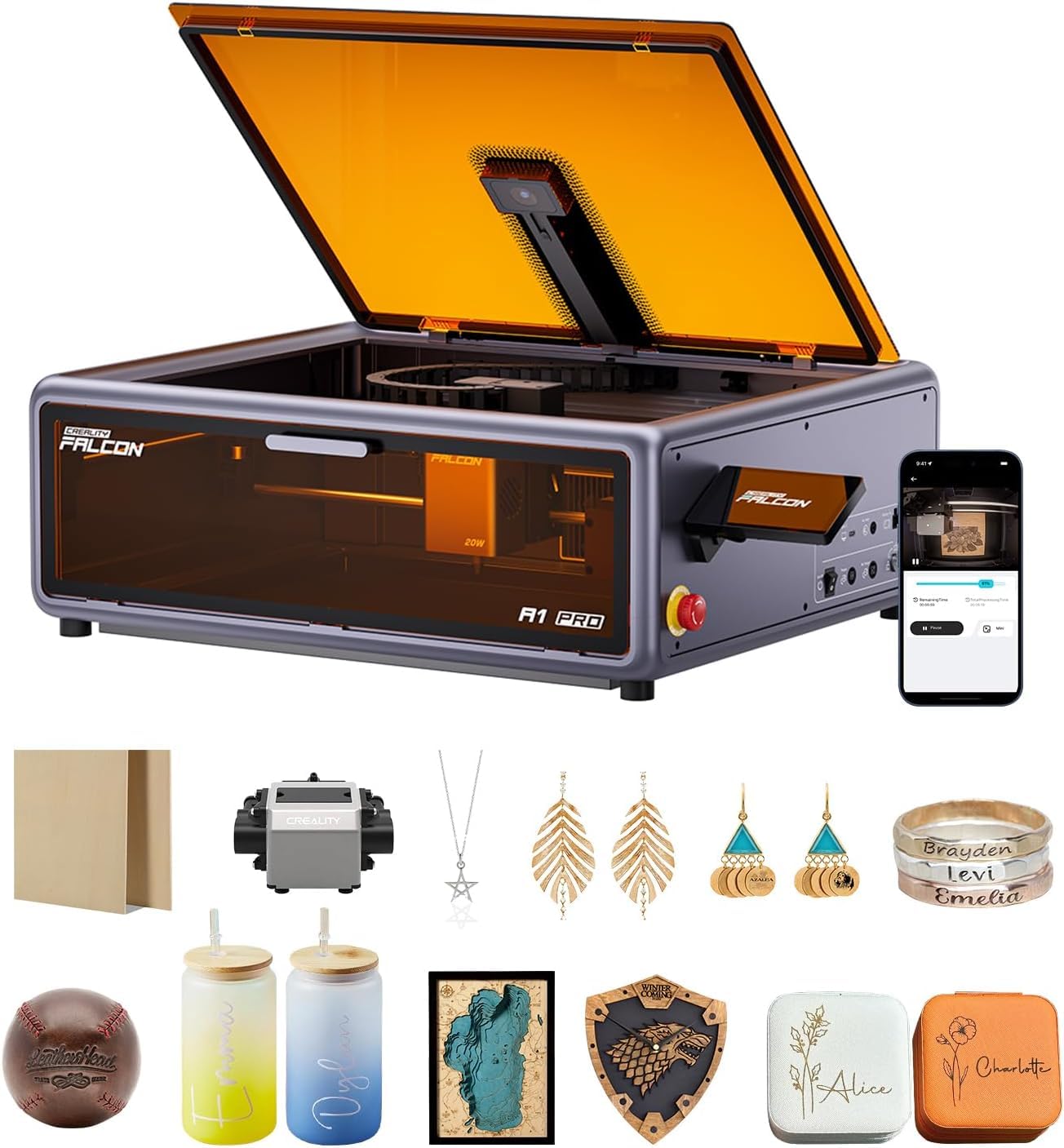 3IDEA CR Falcon A1 Pro 20W Laser Engraver, Full Enclosed 180W Output Laser Engraver Machine, Touch Screen, Auto Focus, APP Control, Pre-Assembled, Ideal for Wood and Metal, Class 1 Safety-picture-35