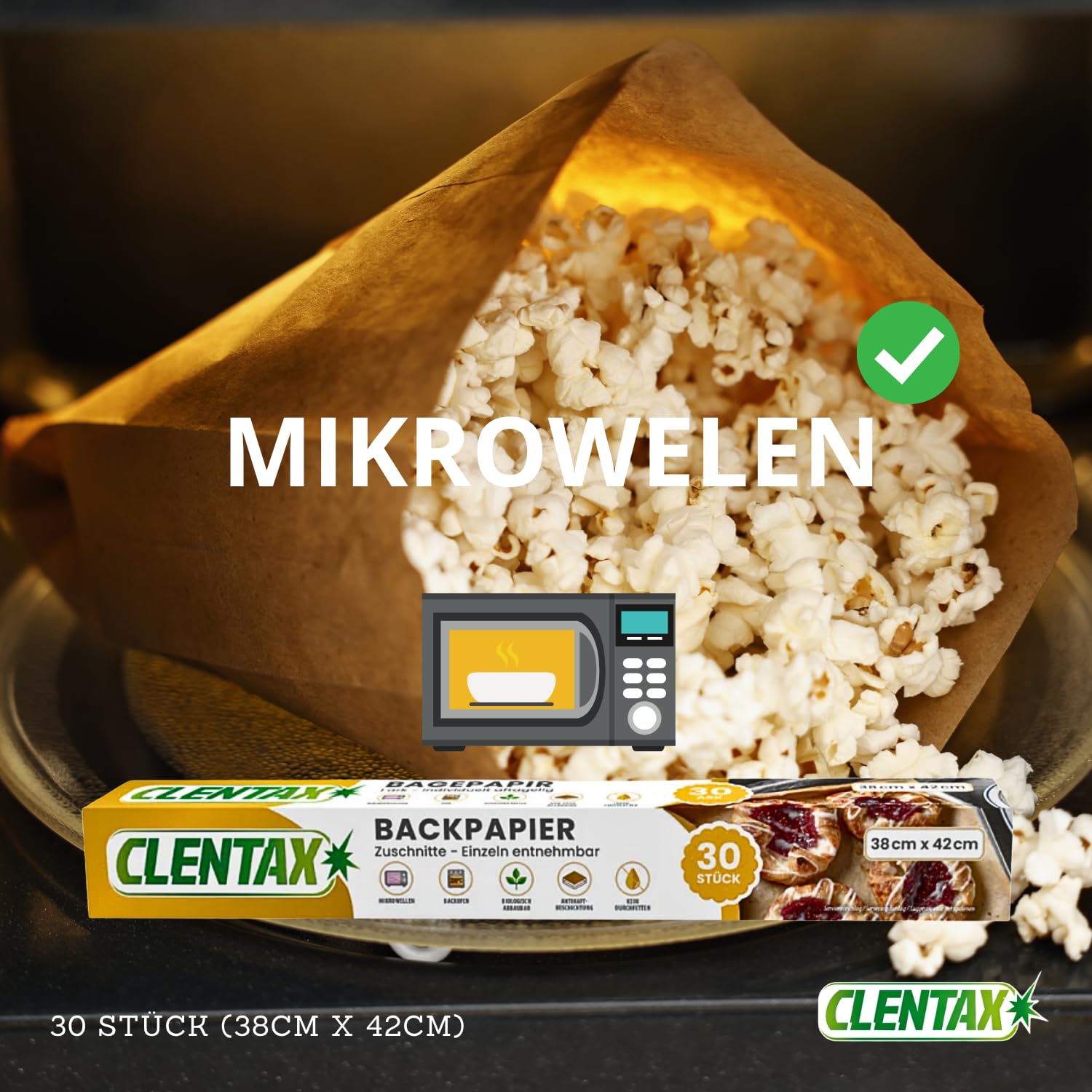 CLENTAX Backpapier Zuschnitte, 720 Blatt (24 St. x 30 Blatt) Backpapier für Backofen, Mikrowelle - Kein Durchfetten - Antihaftbeschichtung, (38 x 42 cm) zum Backen von Keksen, Kochen, Backen, Braten