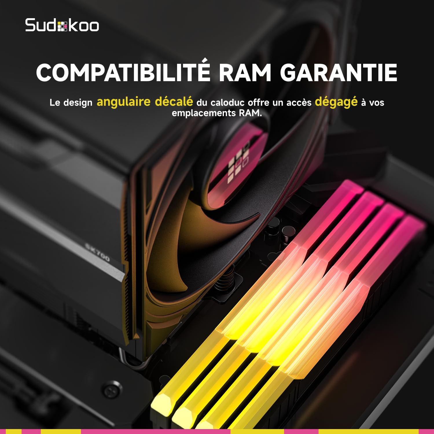 Sudokoo SK700V Ventirad AM5 Exclusif, Affichage Numérique, 7 Caloducs Ventilateur de Processeur, Tour Unique, Ventilateur 120mm FDB PWM, Accès RAM Complet, Montage Facile, Garantie 5 Ans, Noir