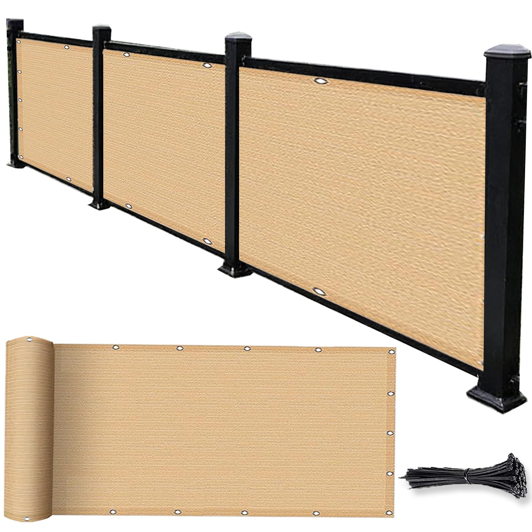 Siatka Zacieniająca 0.75 x 8 m Przezroczysty, Lekki, Wiatroszczelny I UV Ochrona, Ekrany Ochronne Prywatności, Ochronne Prywatności Z Oczkami I Linką Do Ogrodu Patio, Piaskowy żółty