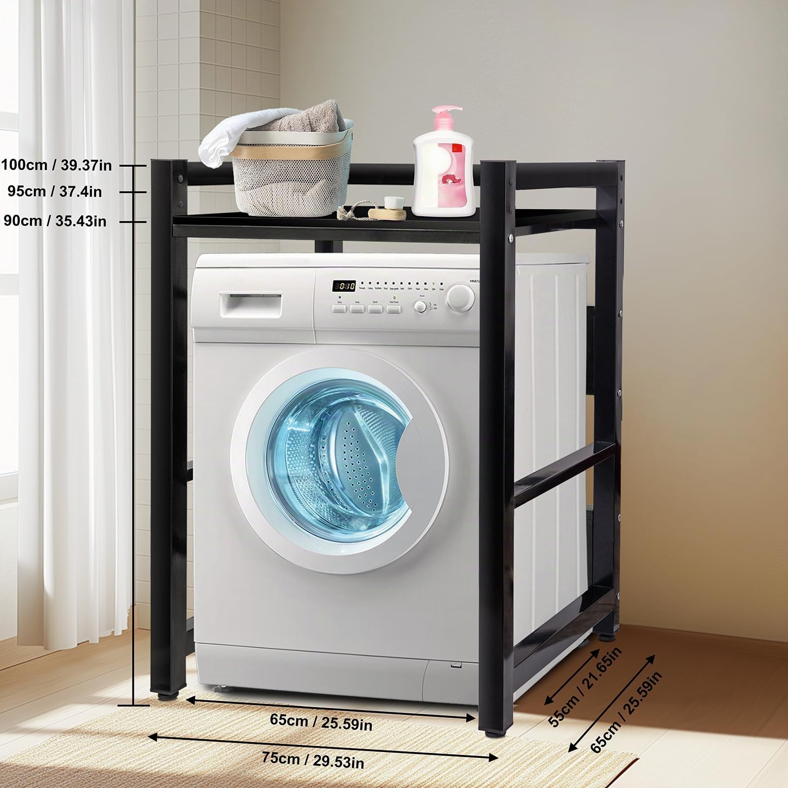 JXZ Meuble Machine à Laver et Seche Linge, Support Seche Linge Sur Lave Linge, 3 Hauteurs Réglables, Capacité Charge 300kg pour Buanderie Salon Salle De Bain Cuisine Balcon(Noir, Tableau Noir)