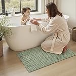 Unique Woven Bathroom Mat, Super Absorbent Quick Dry Non Slip Bath Mats for Bathroom Textured Soft Bath Mat Washable Boho Bathroom Rugs for Bathroom Floor Beside Tub, 17" x 24", Sage