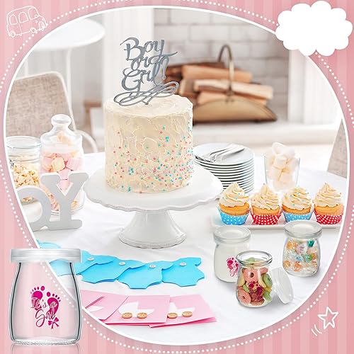 Miniatura 4 de Tanlade 24 botellas de vidrio de leche de 3.4 onzas, frascos de yogur transparentes con tapas de plástico, regalos de fiesta de baby shower, centros