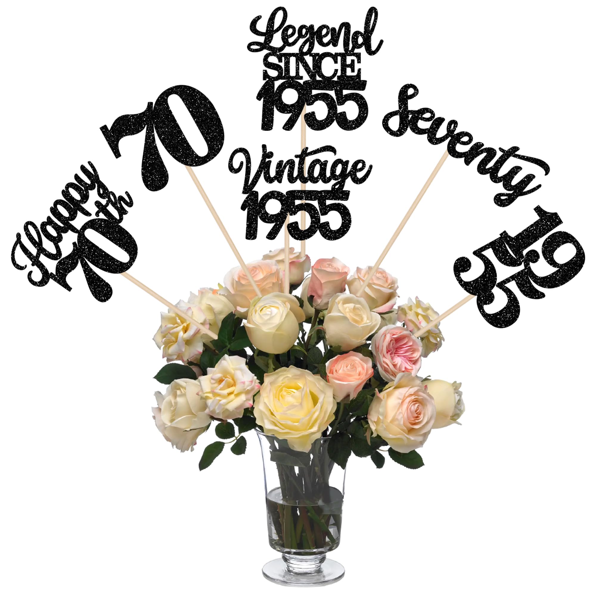 12 Pack 70th Birthday Centerpieces for Tables 70th Birthday Party Decorations for Men, Vintage Legend Since 1955 70th Birthday Table Decorations for 70th Birthday Anniversary Party Decorations Black