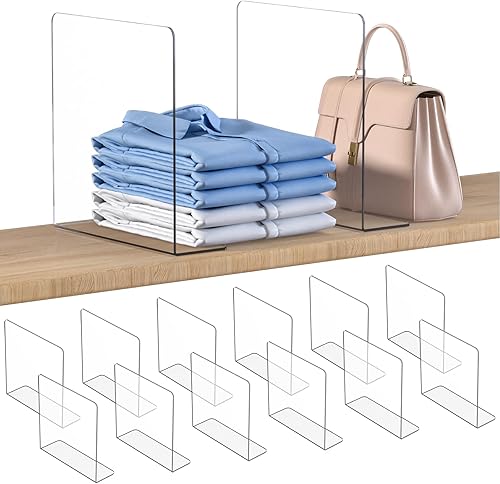 Miniatura 17 de OKPOW Separadores de Estantes Organizador de Armario - 12" de Alto X 11.8" de Profundidad Acrílico Transparente Resistente Separador para Ropa