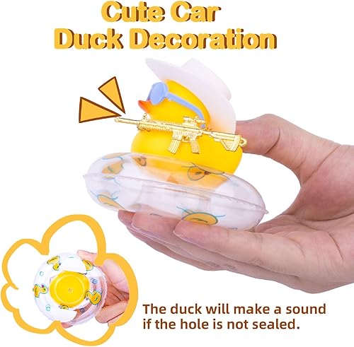Miniatura 4 de Decoración de tablero de pato de goma para automóvil, mini pato amarillo, accesorios de adorno para automóvil con mini sombrero de vaquero, collar