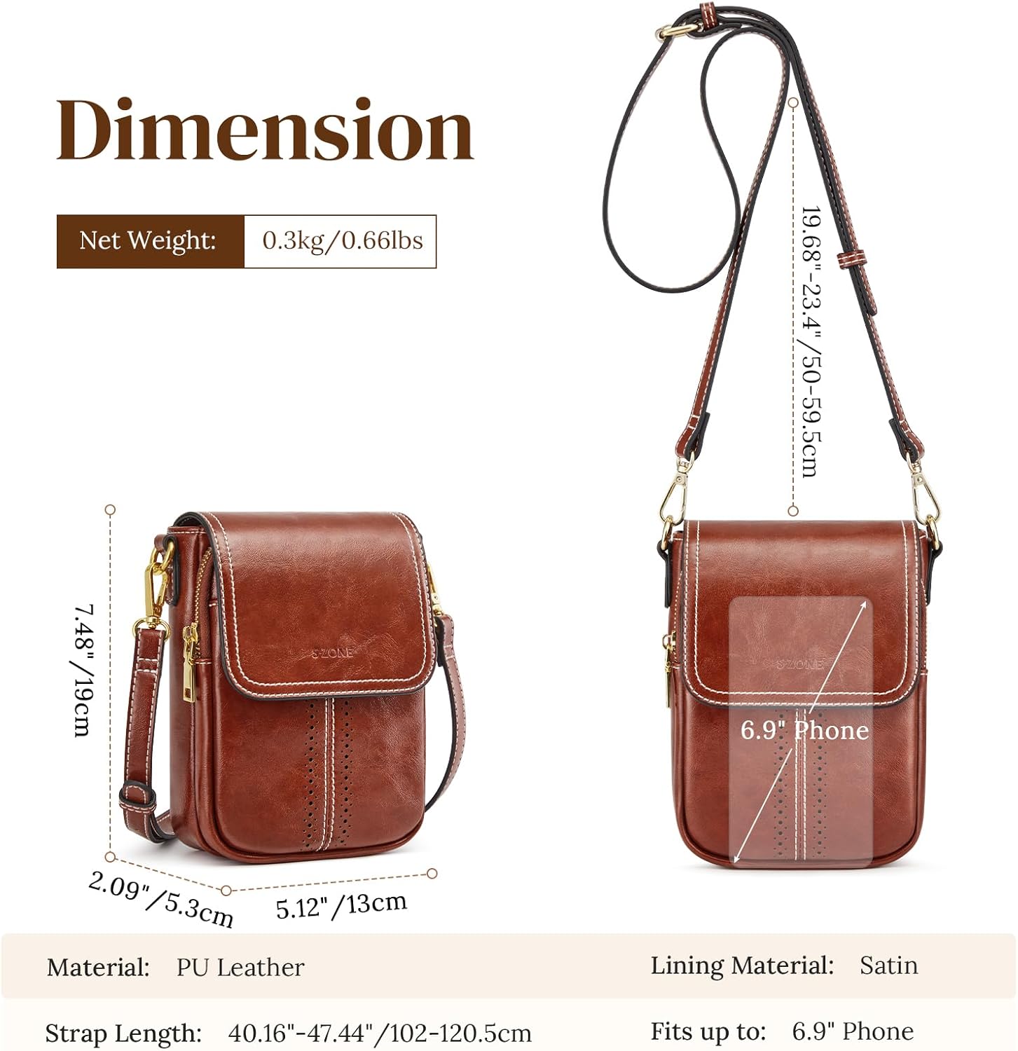 S-ZONE Vegan Leather Small Crossbody Bags for Women Trendy Cell Phone Purses Womens Wallet with Adjustable Strap Card Slots - Image 3