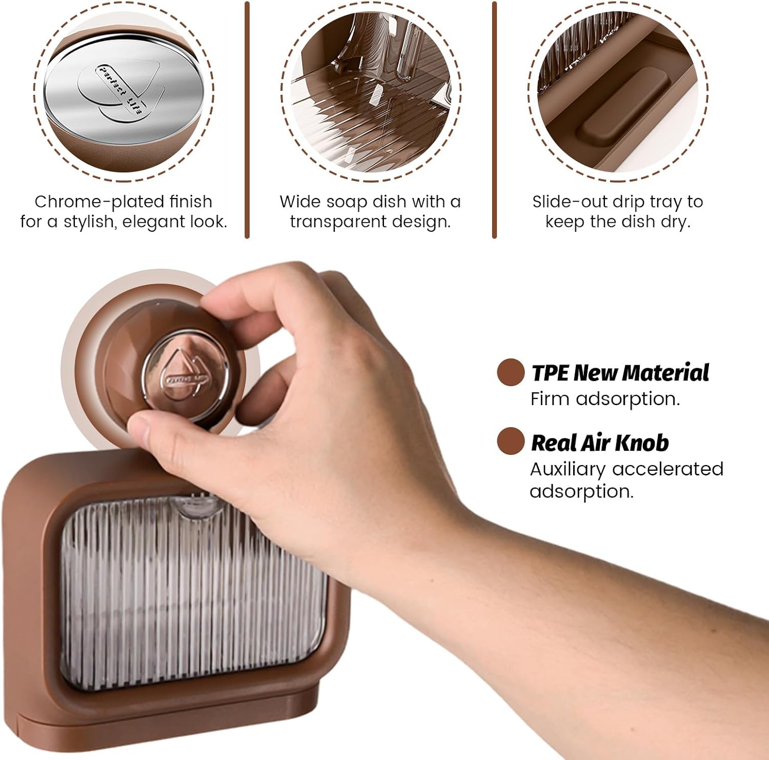LELE LIFE Bar Soap Holder for Shower Wall, Suction Cup Drainable Soap Dish with Lid and Water Catch Tray, No-Drill Strong Suction Shampoo Bar Tray for Bathroom Bathtub (1 Slot)