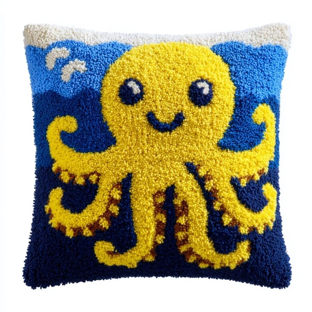 Taxpy Latch Hook Cushion Kits Octopus 17X17 Inch