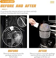 Vista 3 de AICEL Bote de basura con diamantes de imitación para automóvil, accesorios de automóvil, mini cubo de basura con tapa para portavasos de automóvil