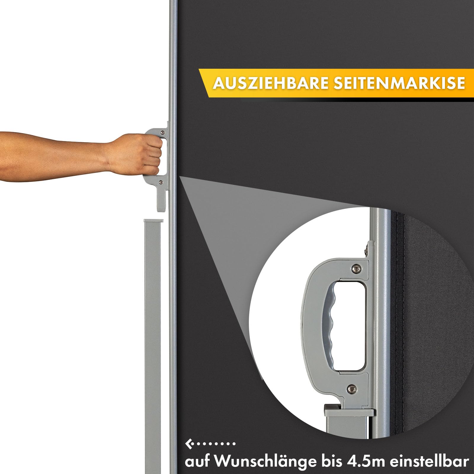 Floordirekt Seitenmarkise aus Aluminium 200x400cm Anthrazit ausziehbarer Sicht- & Sonnenschutz UV-Schutz UPF50+ Polyester 280 g/m²