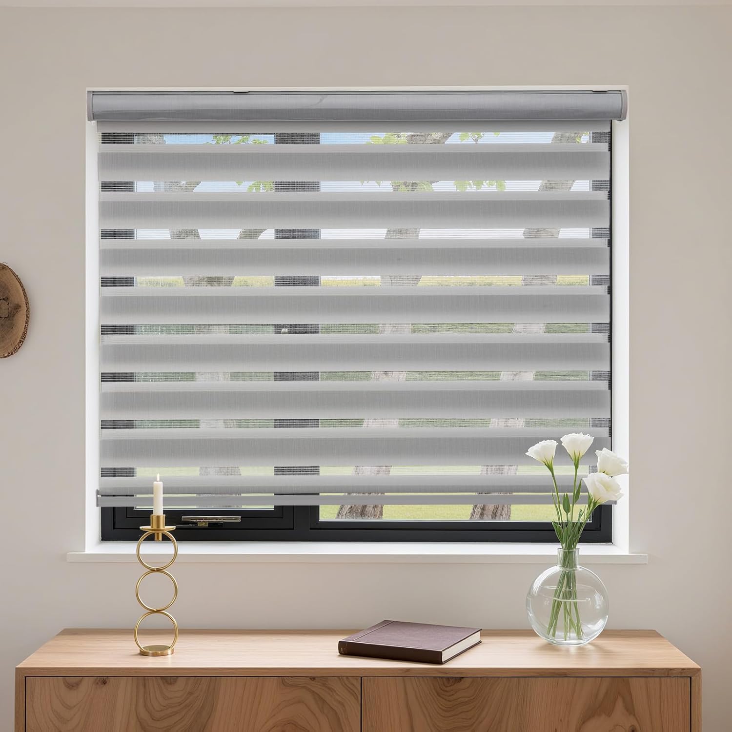 myshade cordless zebra blinds with free-stop function - dual layer light filtering & privacy sheer shades for day and night - easy install window shades for home, living room, 40" w x 64" h,grey grey 40" w x 64" h
