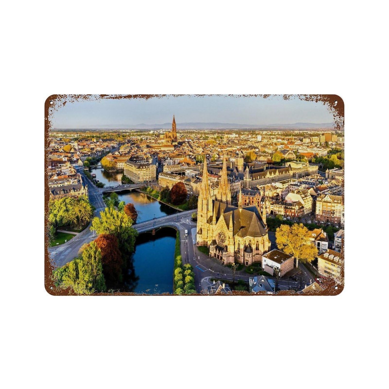 xiaoxiaoshen Real Photo Strasbourg Decor France Wall Decor Art Metal Tin Poster Modern Home Decor Art Home Bar Shop Decorations Vintage Sign 20x30cm