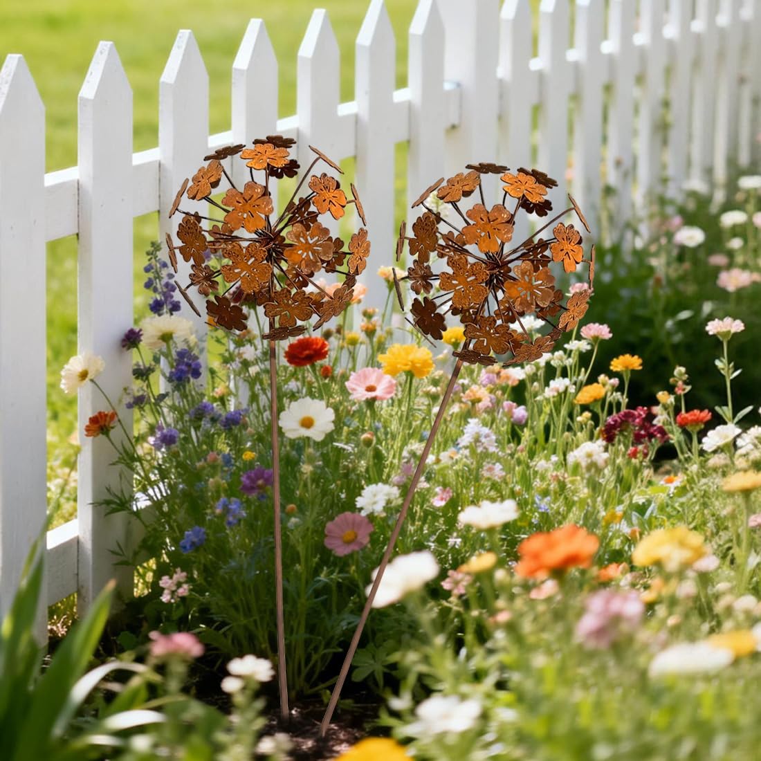 Lot de 2 bouchons de jardin en forme de fleur métal rouille naturelle décoration jardin jardin terrasse balcon jardin avant extérieur