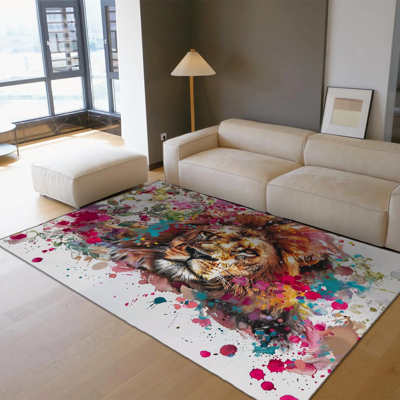 Tapis de salon pop art lion 120x180 cm lavable et antidérapant