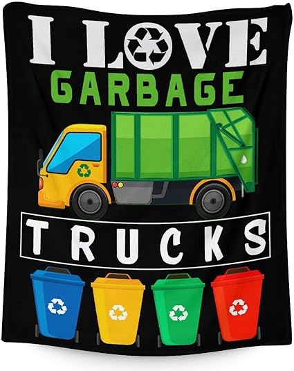 Mercuryelf Garbage Truck Blanket Gift - 40x50 Inches Funny Throw Blankets for Boys - Black Soft, Fuzzy & Warm Throws for Travel, Office