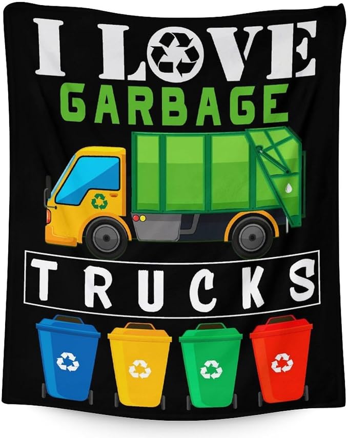 Mercuryelf Garbage Truck Blanket Gift - 40x50 Inches Funny Throw Blankets for Boys - Black Soft, Fuzzy & Warm Throws for Travel, Office