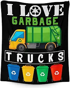 Mercuryelf Garbage Truck Blanket Gift - 40x50 Inches Funny Throw Blankets for Boys - Black Soft, Fuzzy & Warm Throws for Travel, Office