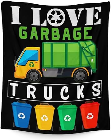 Mercuryelf Garbage Truck Blanket Gift - 40x50 Inches Funny Throw Blankets for Boys - Black Soft, Fuzzy & Warm Throws for Travel, Office