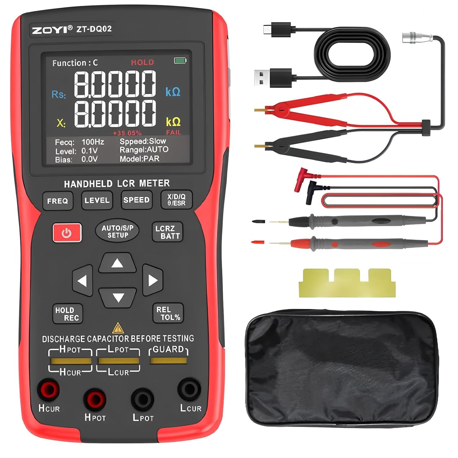 LCR Messgerät Handheld Digital Bridge Batterie Innenwiderstand Tester DQ02-2-in-1 Hochpräziser Kapazitäts- und Batterietester (DQ02 KitI)