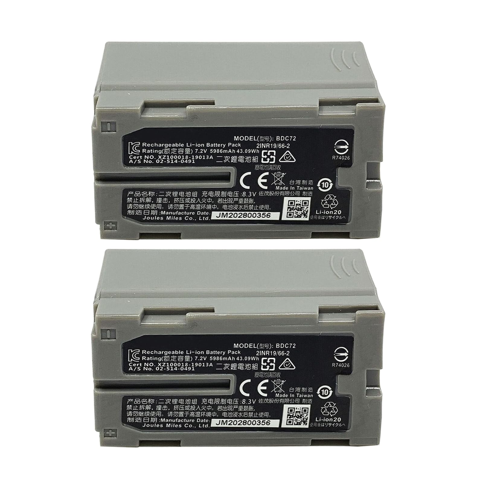 STEPMAX 2 Pack 7.2V 5986mAh BDC72 Replacement Battery for GM-52 FX101 IM52 Total Station