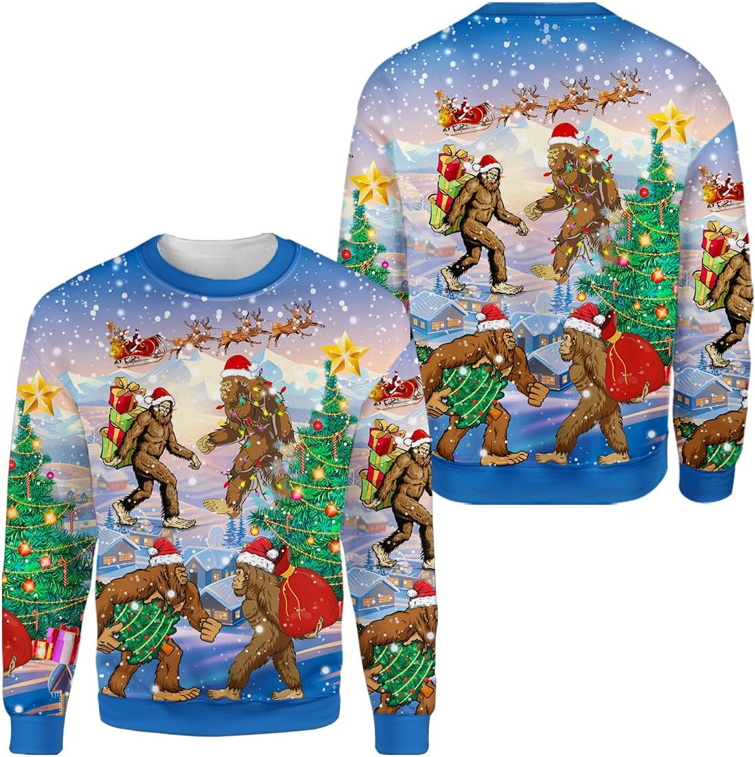 All Over Print Christmas Cowboy Sweatshirt - Fake Ugly Christmas Sweater