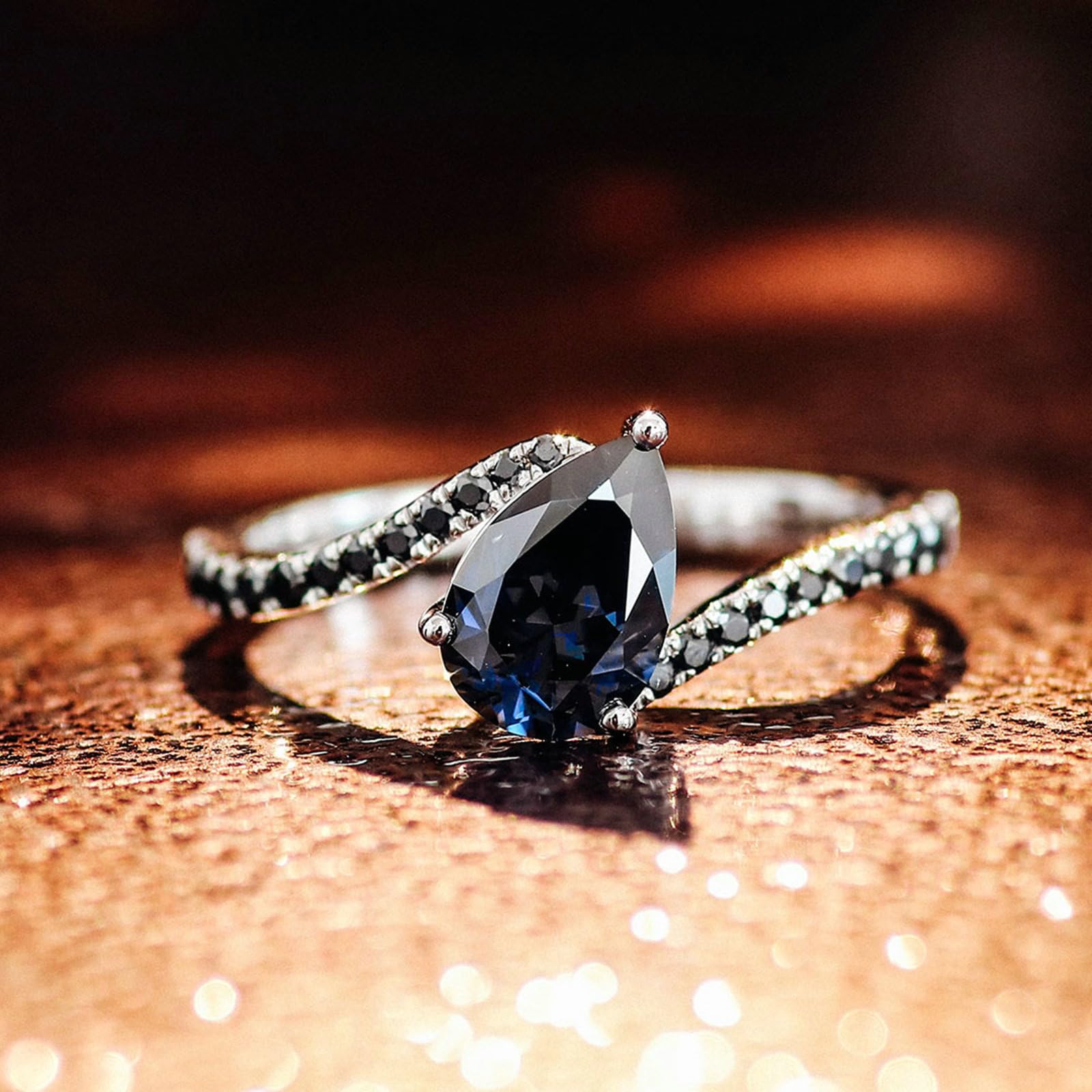 Beydodo Anello da donna in oro bianco 750 585 375, anello di fidanzamento a goccia con zaffiro creato da 1 carati, fedi nuziali, senza nichel, misura 50 (15,9)-62 (19,7), 62 (19.7), metallo prezioso