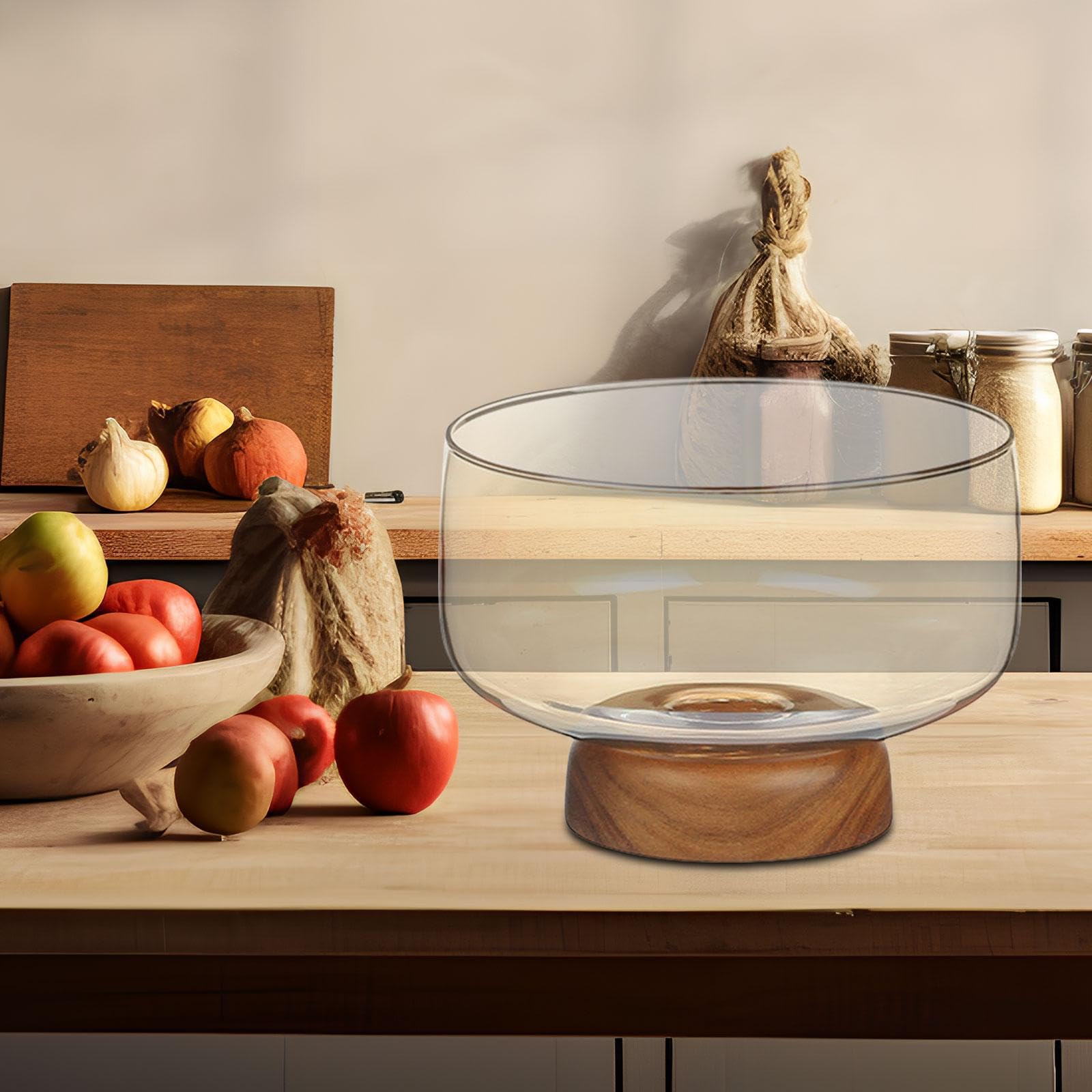 Fenteer Cuenco de Vidrio para Ensalada, frutero de Vidrio, Cuenco Decorativo para postres, para Sala de Estar, Verduras, Aperitivos, Ámbar