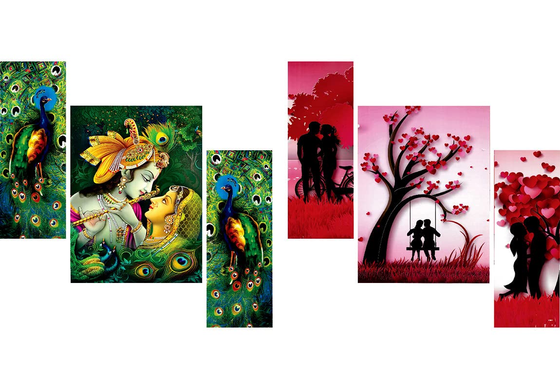 SAF Beautiful Combo - Set of 3 Lord Radha Krishna Flute Love & Peacocke Greenery Beautiful (12 X 18 Inch) & Set Of 3 Couple Beautiful Painting (12 X 18 Inch)